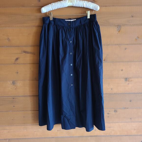 Brock Collection Olivio Navy Blue Button Front High Rise Midi Skirt 8 Minimalist - Picture 2 of 6